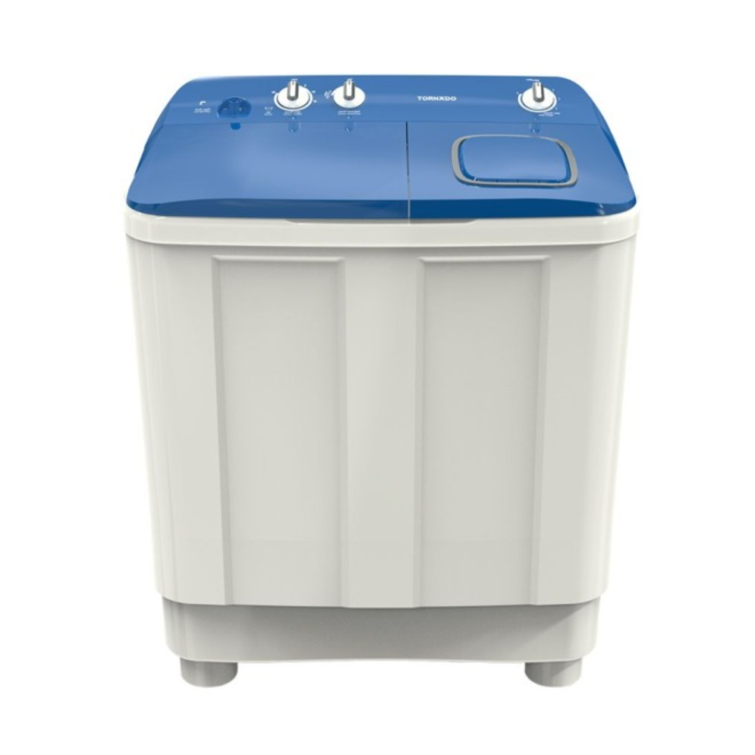 ⁦غساله تورنيدو هاف 12كيلو حوضين ابيض * ازرق بالطرد TMHHS12CPWB⁩ - الصورة ⁦1⁩